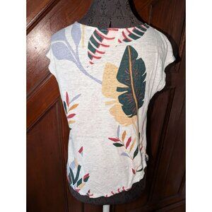 Cynthia Rowley Womens Tropical Print Linen T-Shirt Short Sleeve Size S